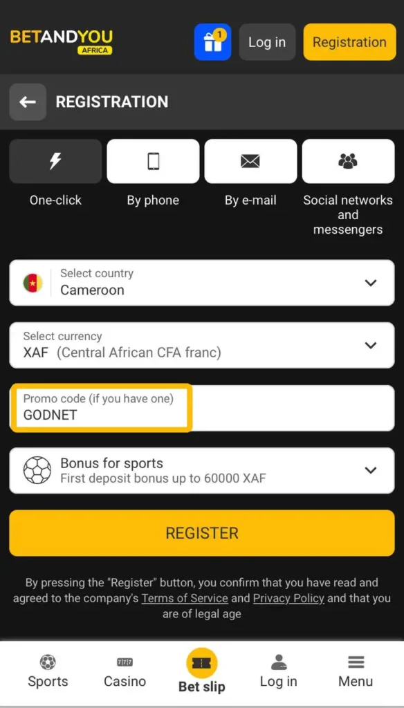 N'oubliez pas de saisir le code promo betandyou zfrica lors de votre inscripotion pour recevoir des bonus