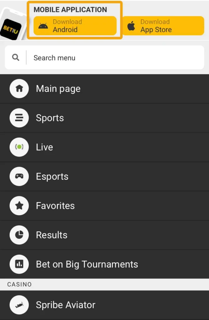 Capture d'écran de la page de téléchargemenent de betandyou apk sur Android